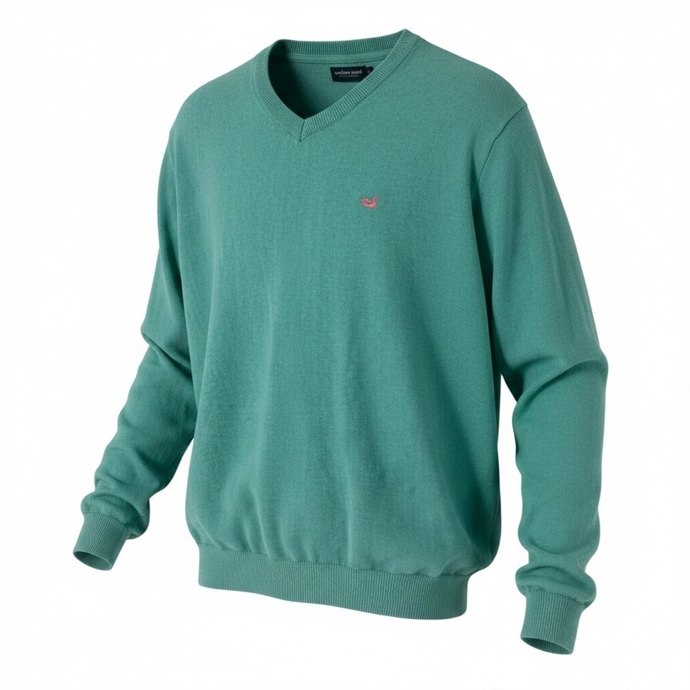 Southern Marsh Mens XL V-Neck Sweater Seafoam Green 100% Cotton Mallard Logo